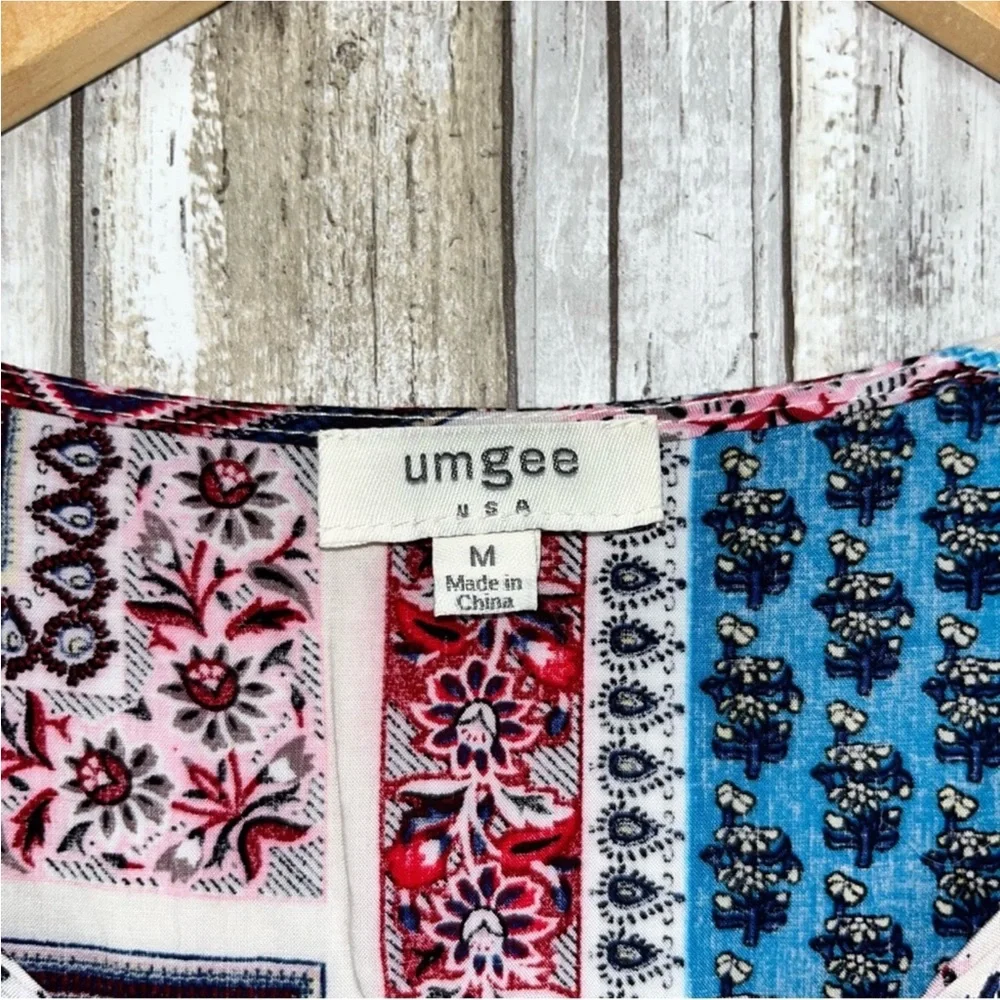 Umgee Boho Retro Print Tie Neck Tunic/Dress - Picture 3 of 6